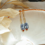 The Cartouche Drops with Hand - Painted Beads + Red Jasper in 14k Gold - Fill - Golden Road Crafted