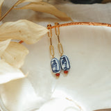 The Cartouche Drops with Hand - Painted Beads + Red Jasper in 14k Gold - Fill - Golden Road Crafted