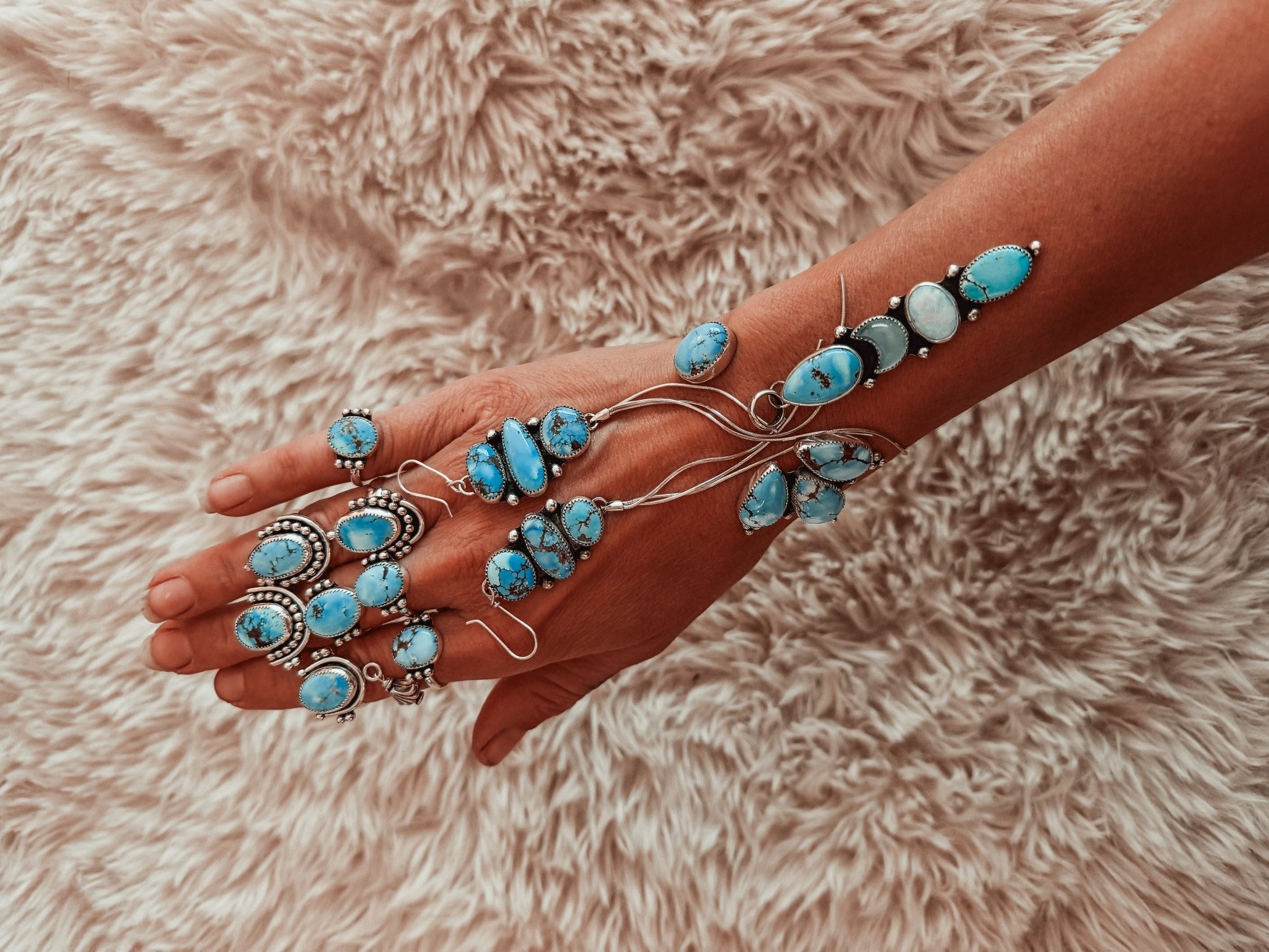 The Cosmic Cairn Choker in Golden Hills Turquoise, Quartz, & Sterling Opal - Golden Road Crafted