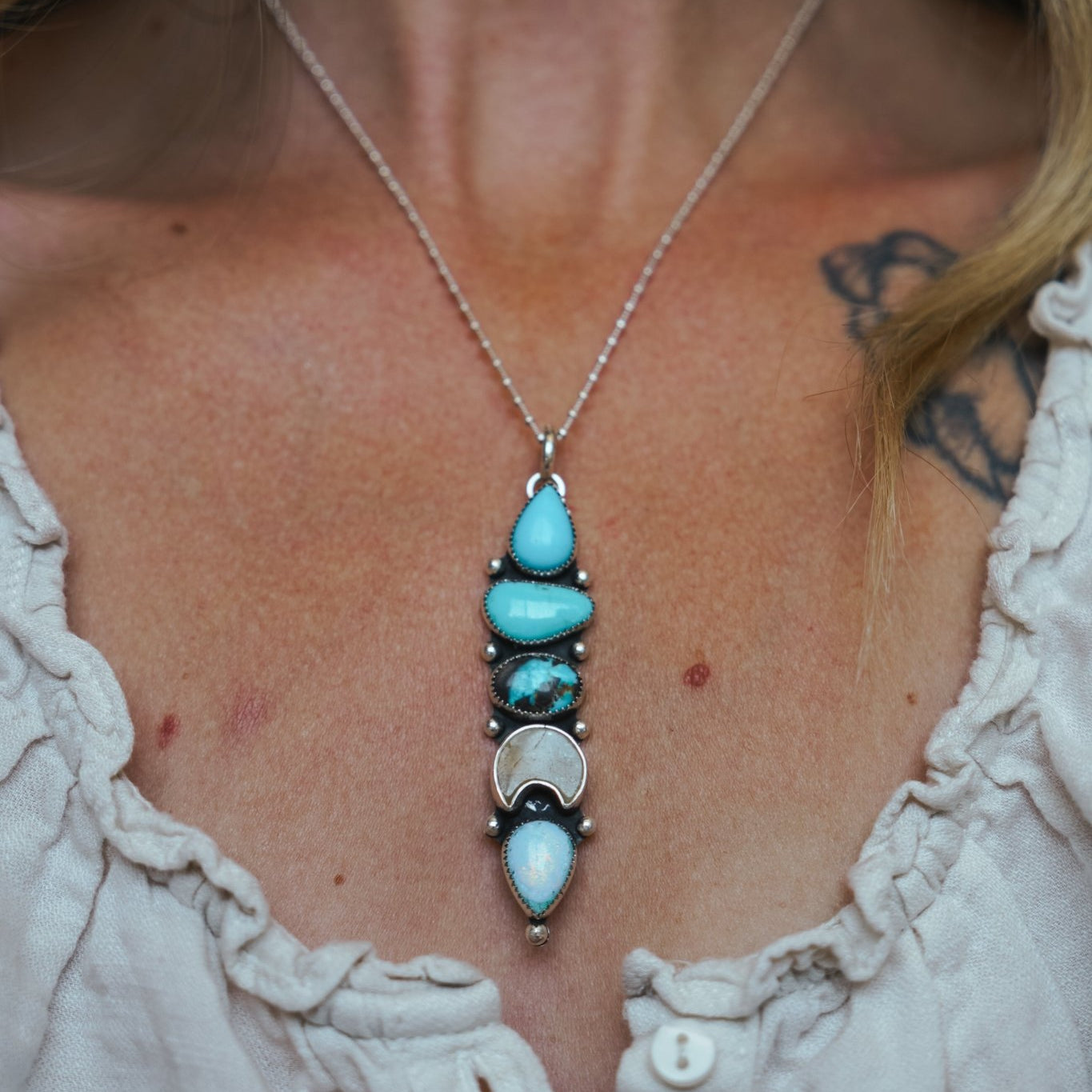 The Cosmic Choker in Campitos, Iron Maiden, Quartz, & Sterling Opal - Golden Road Crafted