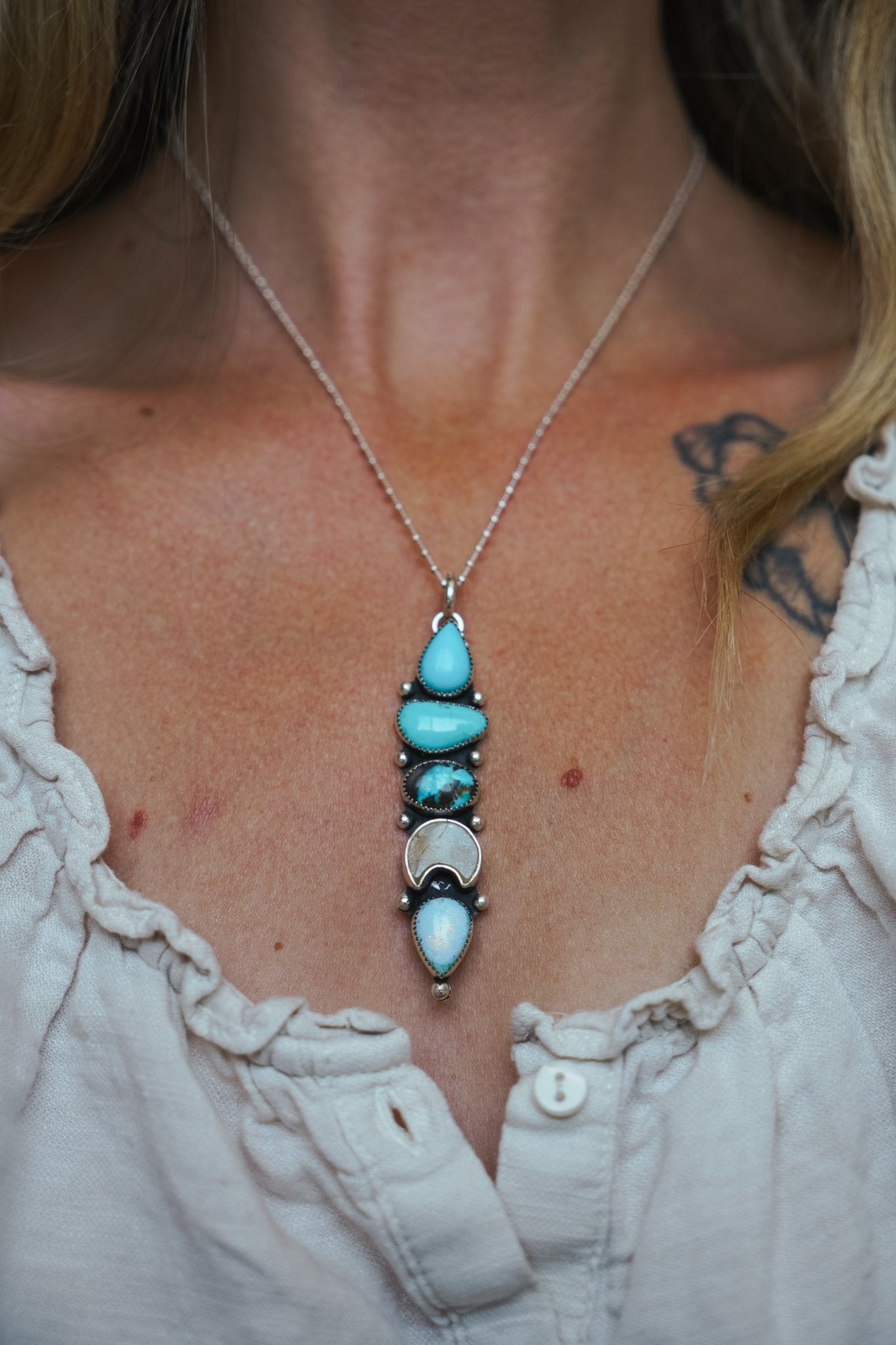The Cosmic Choker in Campitos, Iron Maiden, Quartz, & Sterling Opal - Golden Road Crafted