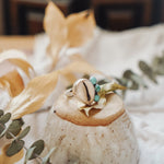 The Cowrie Cowgirl Ring w/ Hubei Turquoise (Size 6.75) - Golden Road Crafted