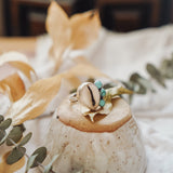 The Cowrie Cowgirl Ring w/ Hubei Turquoise (Size 6.75) - Golden Road Crafted