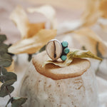 The Cowrie Cowgirl Ring w/ Hubei Turquoise (Size 6.75) - Golden Road Crafted