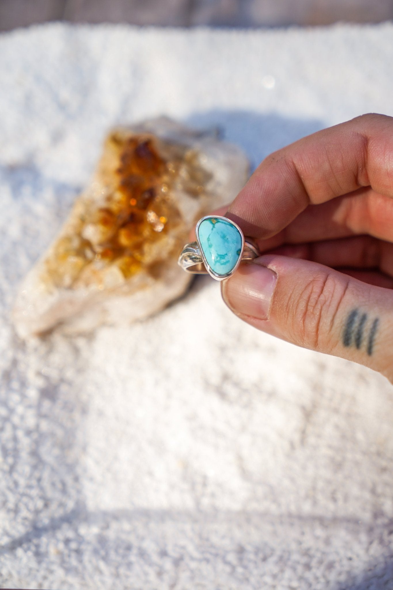 The Crest Ring in Sonoran Mountain Turquoise (Size 7.5) - Golden Road Crafted