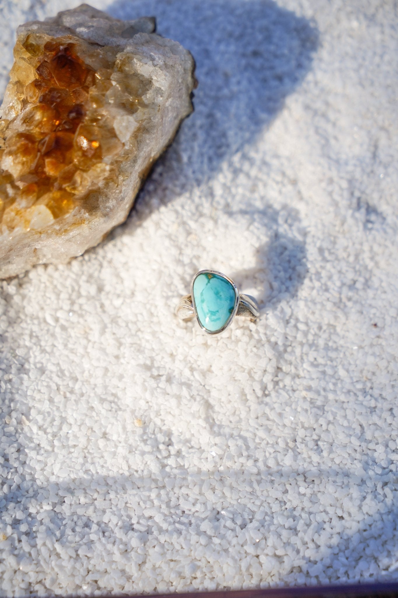 The Crest Ring in Sonoran Mountain Turquoise (Size 7.5) - Golden Road Crafted