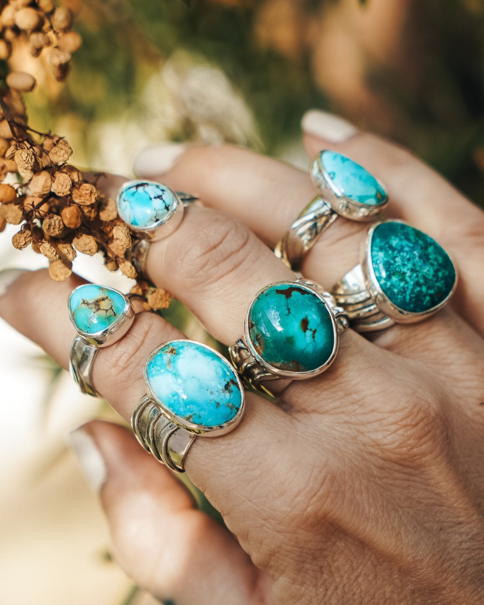 The Crest Ring in Sonoran Mountain Turquoise (Size 7.5) - Golden Road Crafted