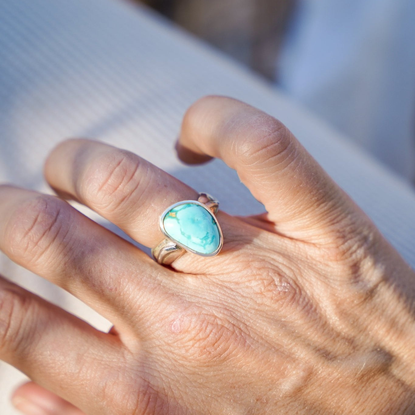 The Crest Ring in Sonoran Mountain Turquoise (Size 7.5) - Golden Road Crafted