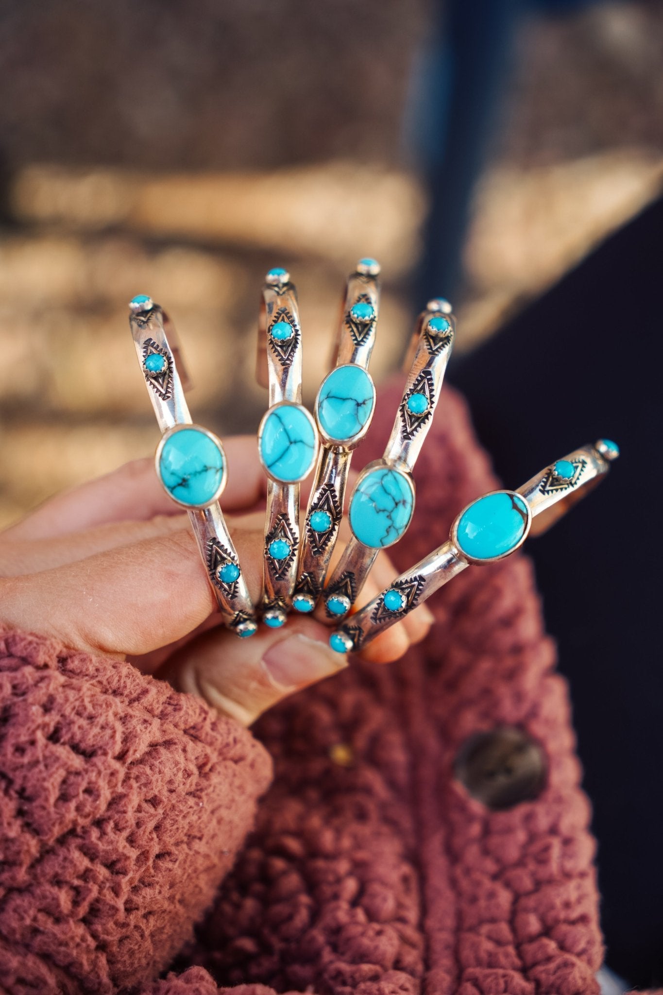 The Desert Bloom Cuff in Egyptian & Lone Mtn Turquoise - Golden Road Crafted