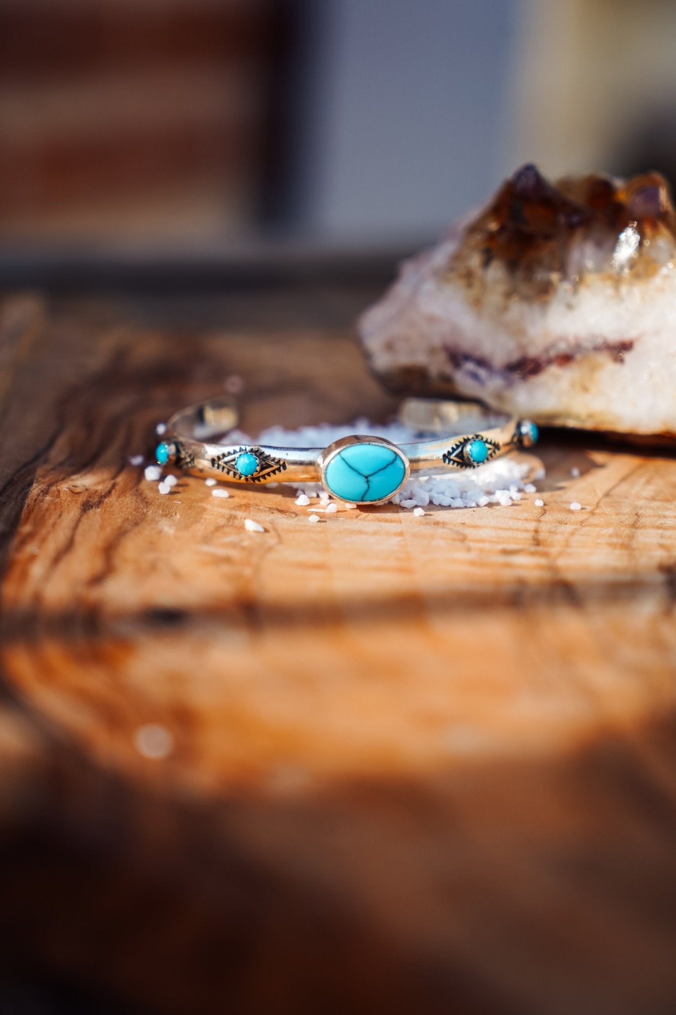 The Desert Bloom Cuff in Egyptian & Lone Mtn Turquoise - Golden Road Crafted
