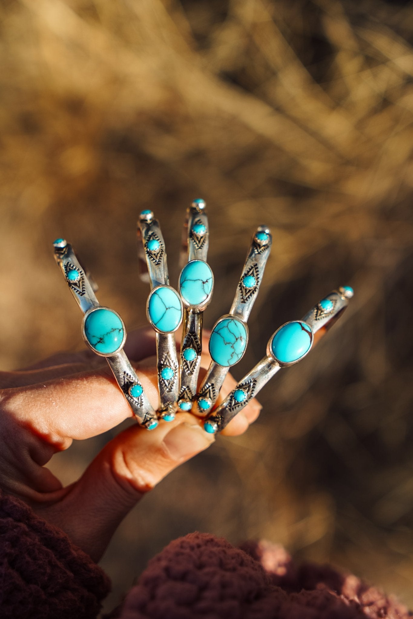The Desert Bloom Cuff in Egyptian & Lone Mtn Turquoise - Golden Road Crafted