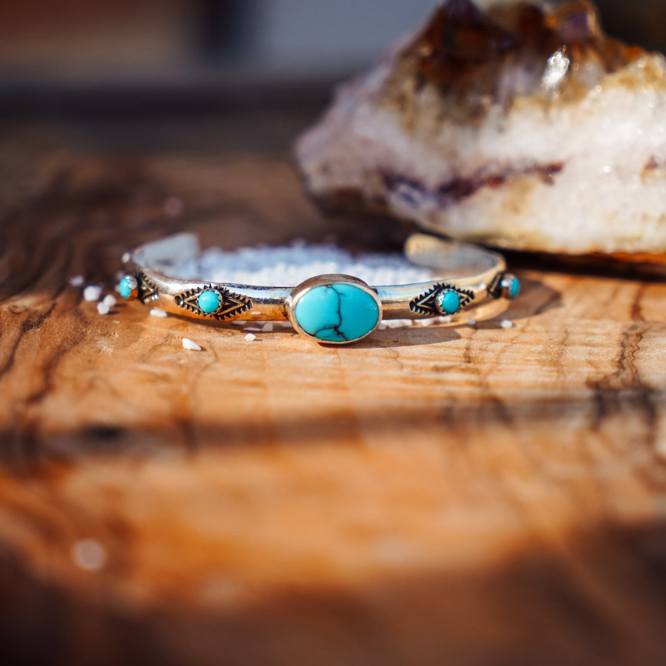 The Desert Bloom Cuff in Egyptian & Lone Mtn Turquoise - Golden Road Crafted