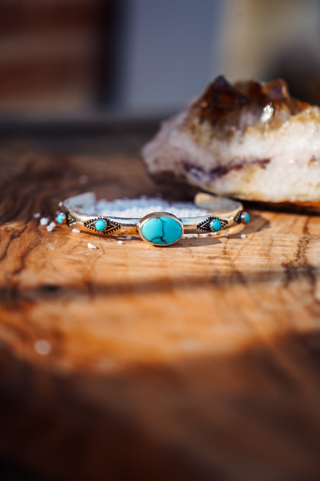 The Desert Bloom Cuff in Egyptian & Lone Mtn Turquoise - Golden Road Crafted