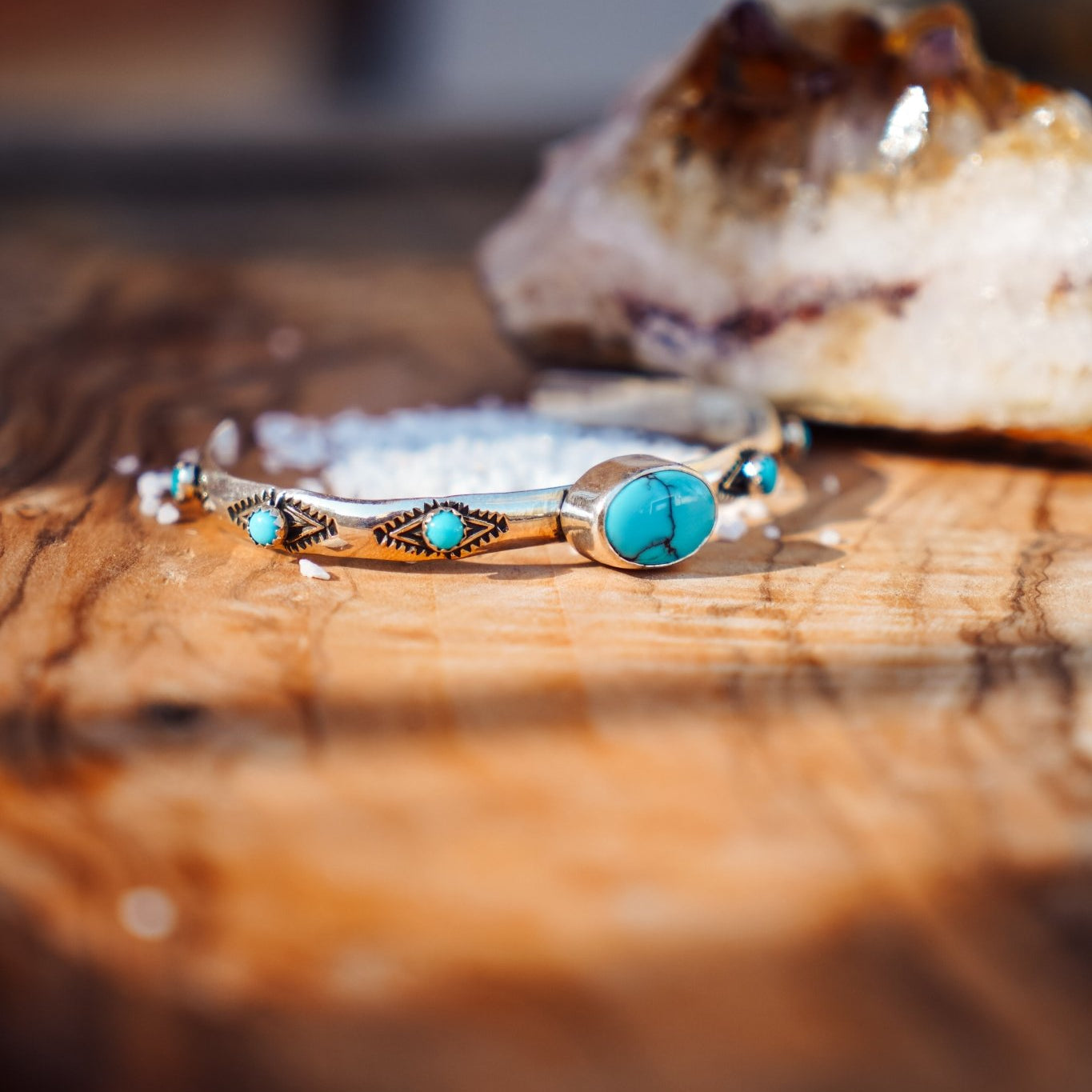 The Desert Bloom Cuff in Egyptian & Lone Mtn Turquoise - Golden Road Crafted