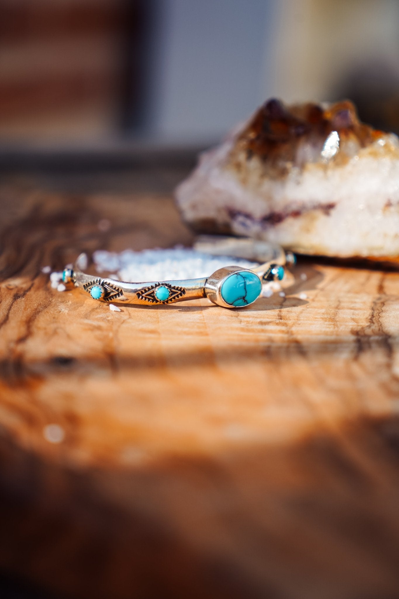 The Desert Bloom Cuff in Egyptian & Lone Mtn Turquoise - Golden Road Crafted