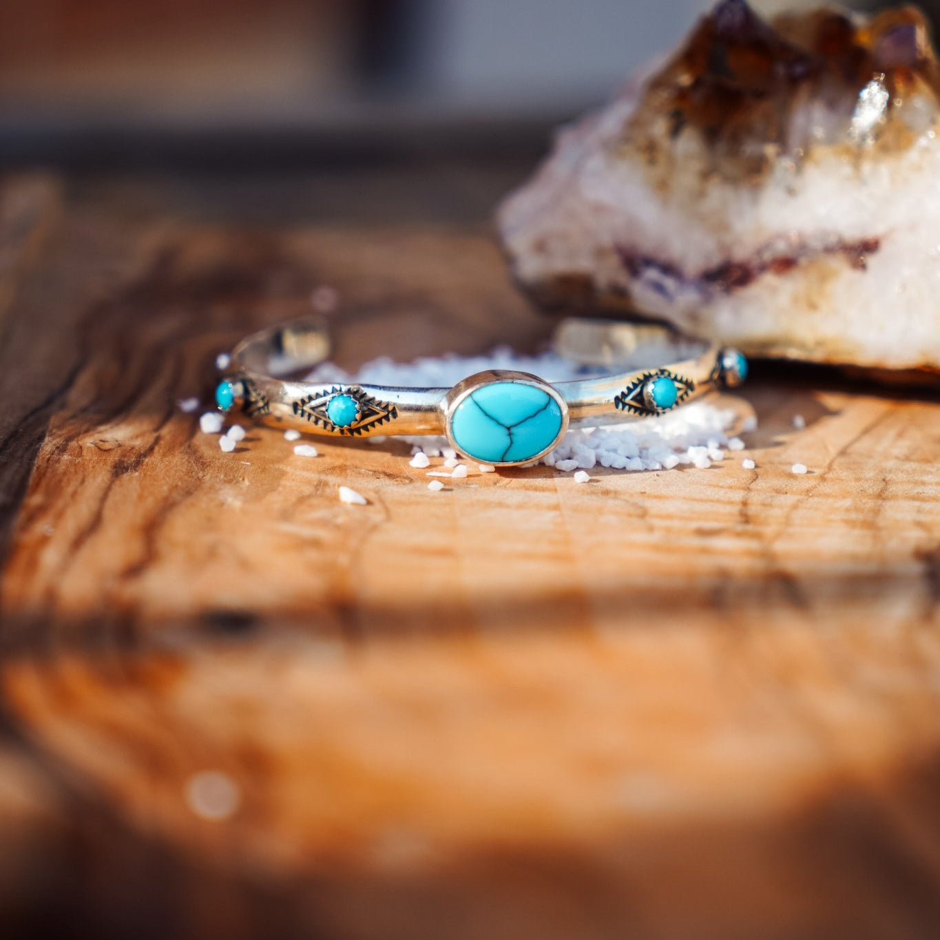 The Desert Bloom Cuff in Egyptian & Lone Mtn Turquoise - Golden Road Crafted