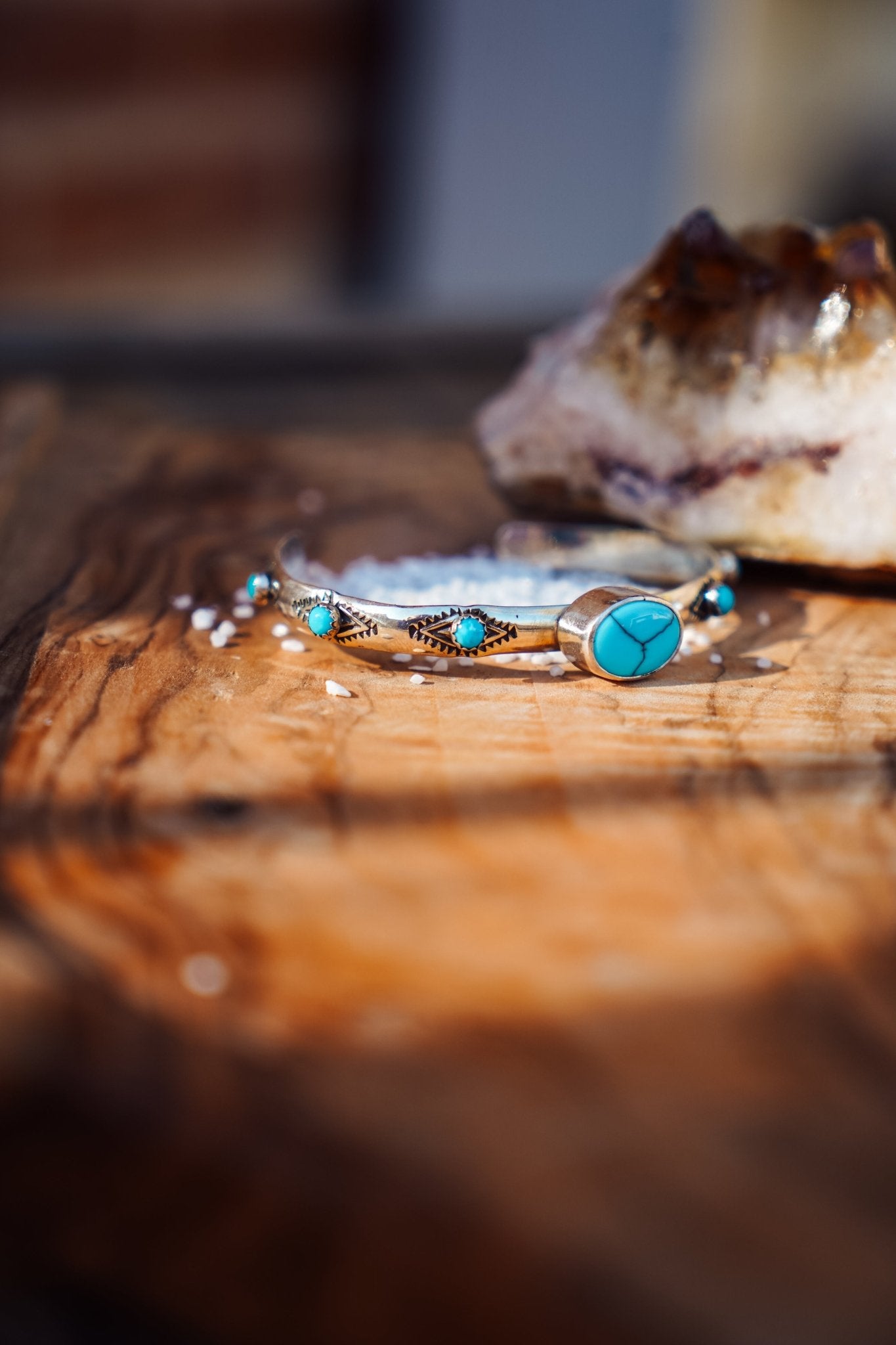 The Desert Bloom Cuff in Egyptian & Lone Mtn Turquoise - Golden Road Crafted