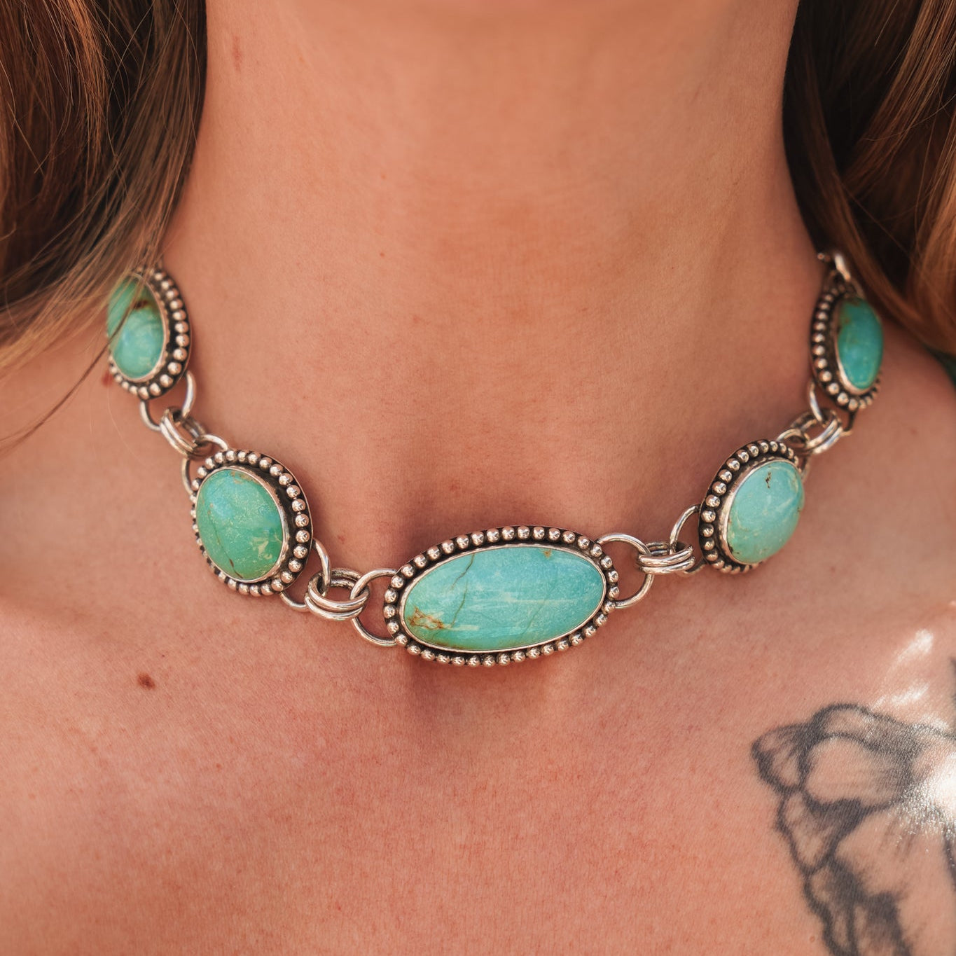The Desert Cloud Choker in Royston Turquoise - Golden Road Crafted