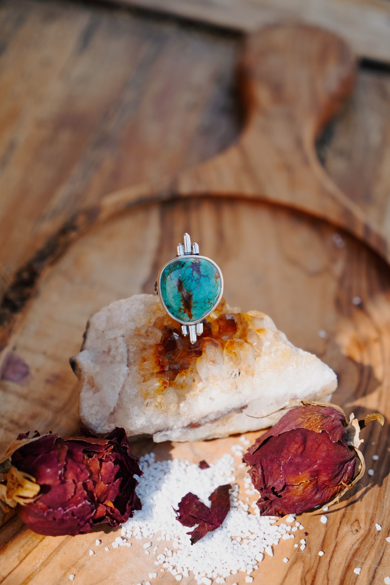 The Desert Compass Ring in Royston Turquoise (Size 8.5) - Golden Road Crafted