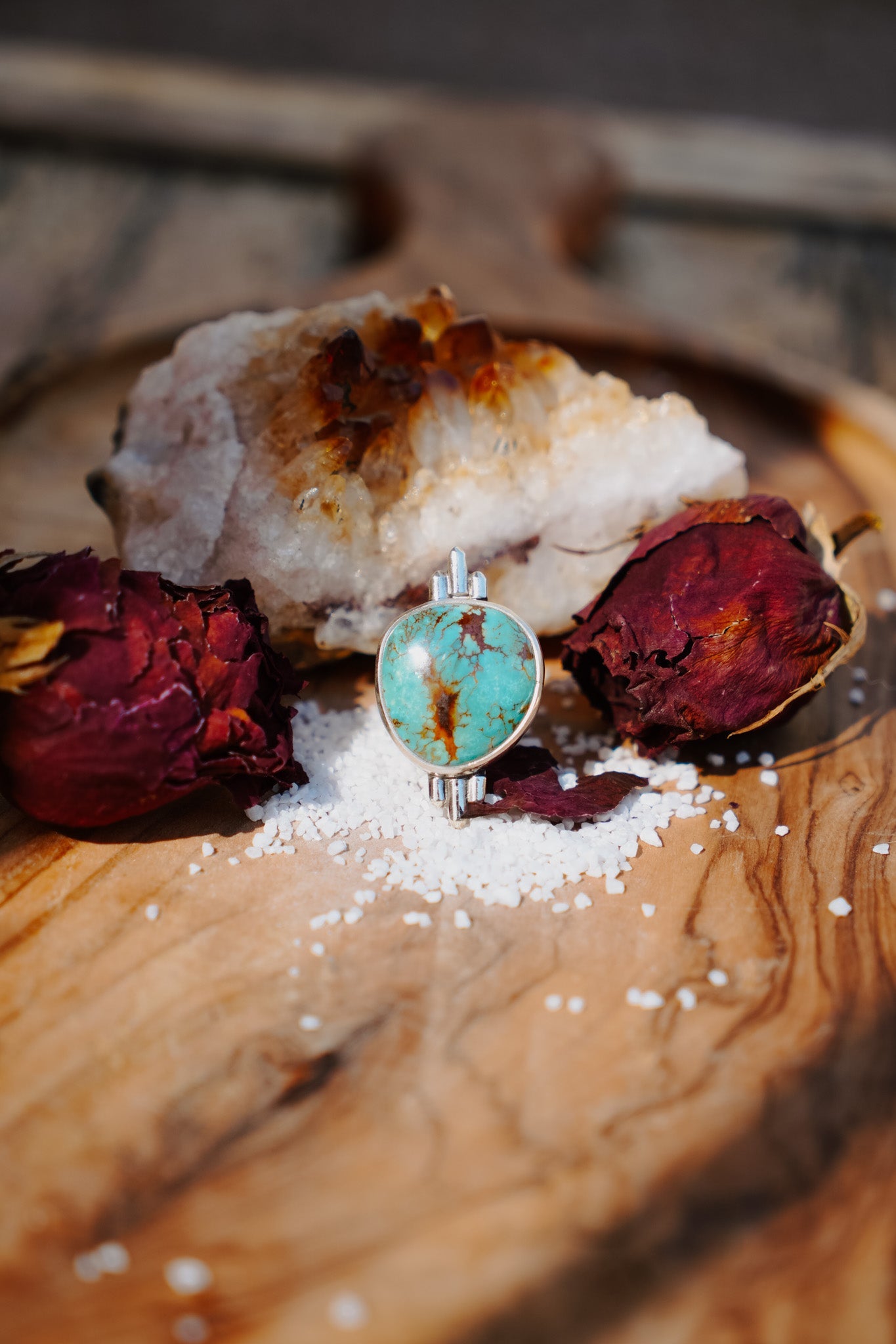 The Desert Compass Ring in Royston Turquoise (Size 8.5) - Golden Road Crafted