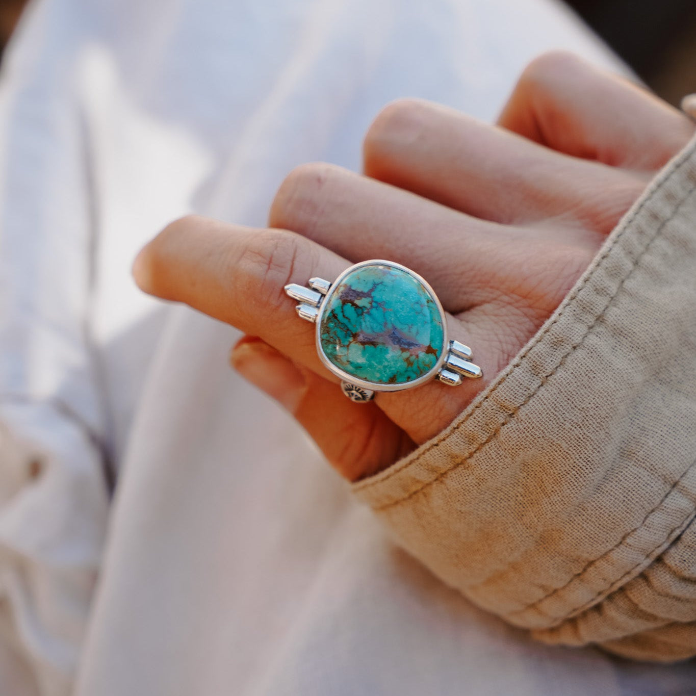 The Desert Compass Ring in Royston Turquoise (Size 8.5) - Golden Road Crafted