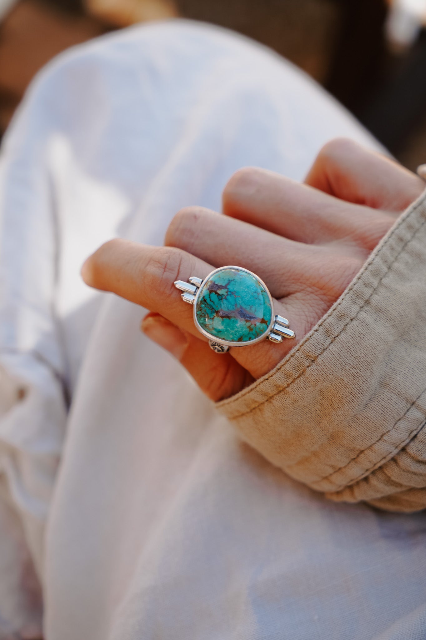 The Desert Compass Ring in Royston Turquoise (Size 8.5) - Golden Road Crafted