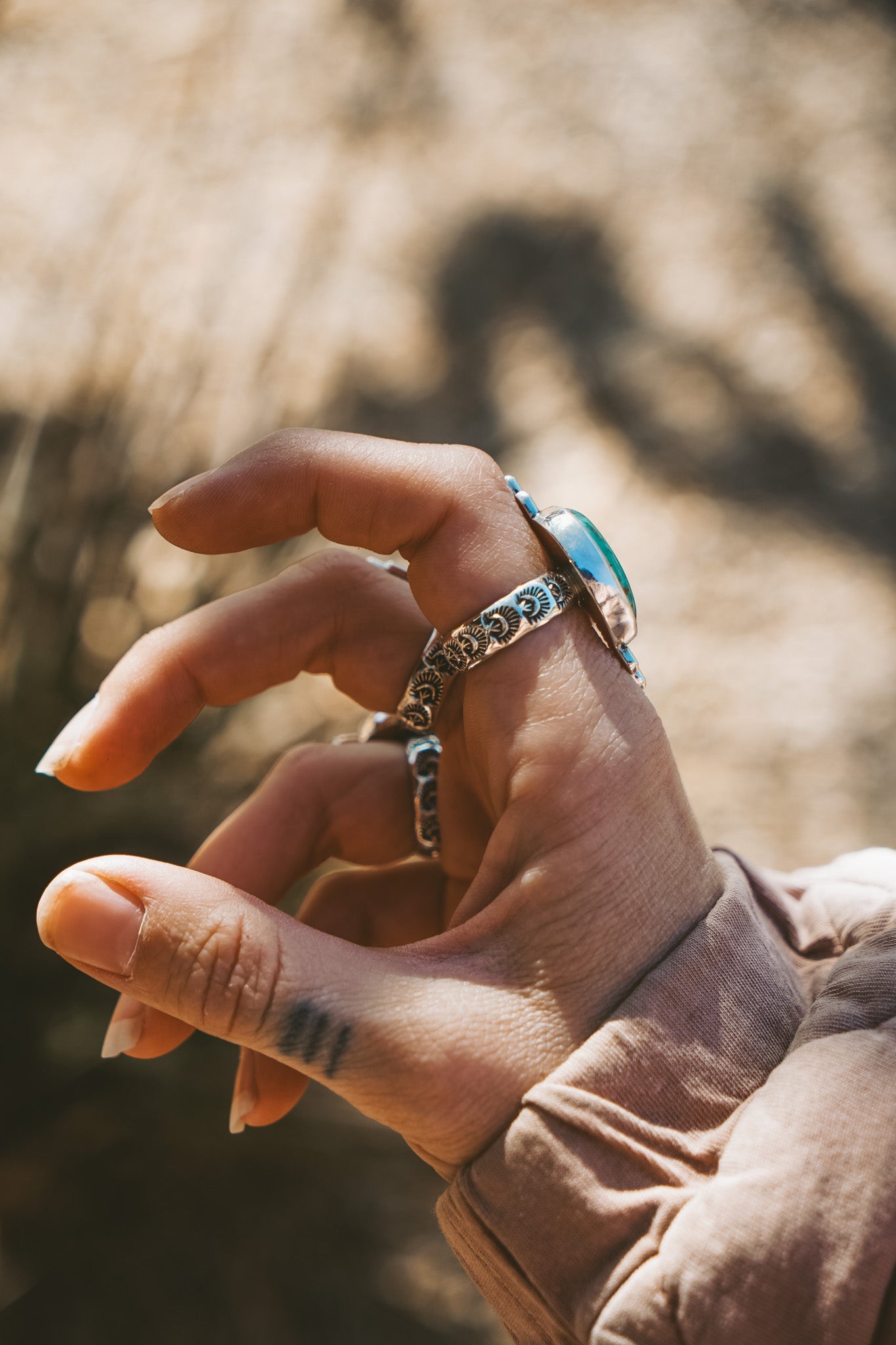 The Desert Compass Ring in Royston Turquoise (Size 8.5) - Golden Road Crafted