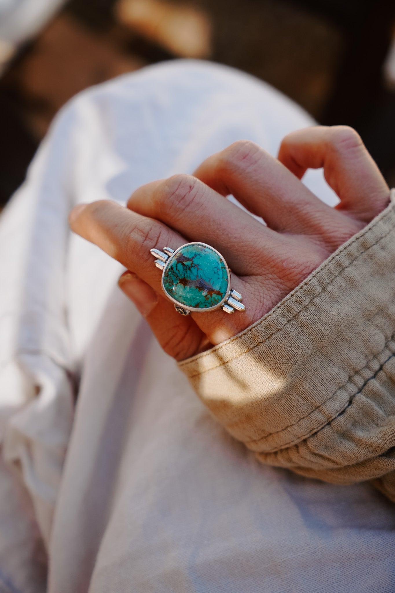 The Desert Compass Ring in Royston Turquoise (Size 8.5) - Golden Road Crafted