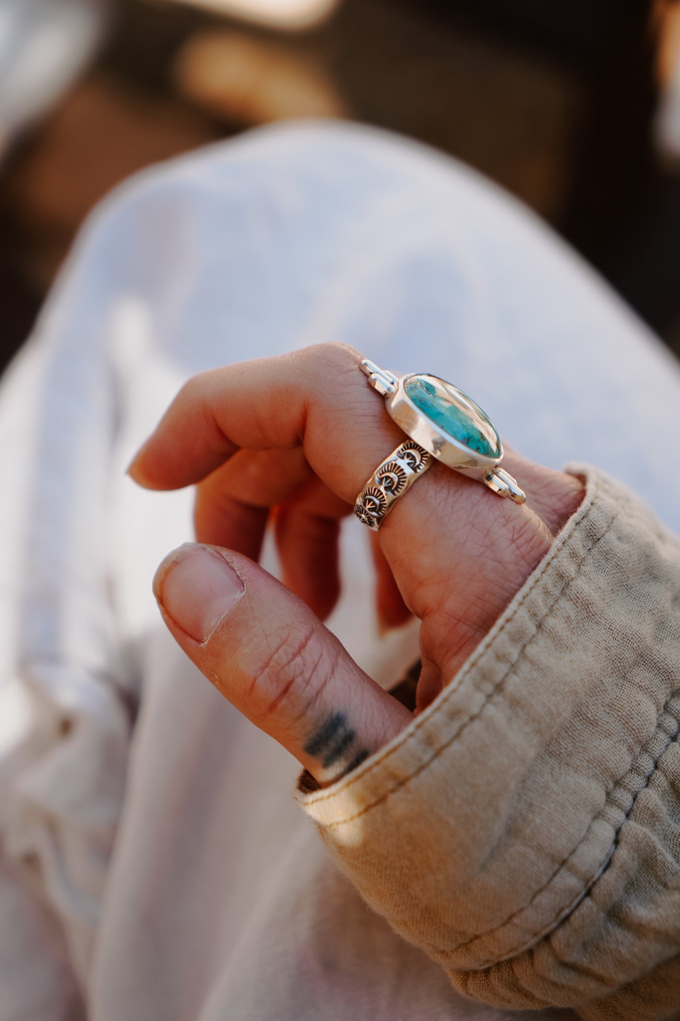 The Desert Compass Ring in Royston Turquoise (Size 8.5) - Golden Road Crafted