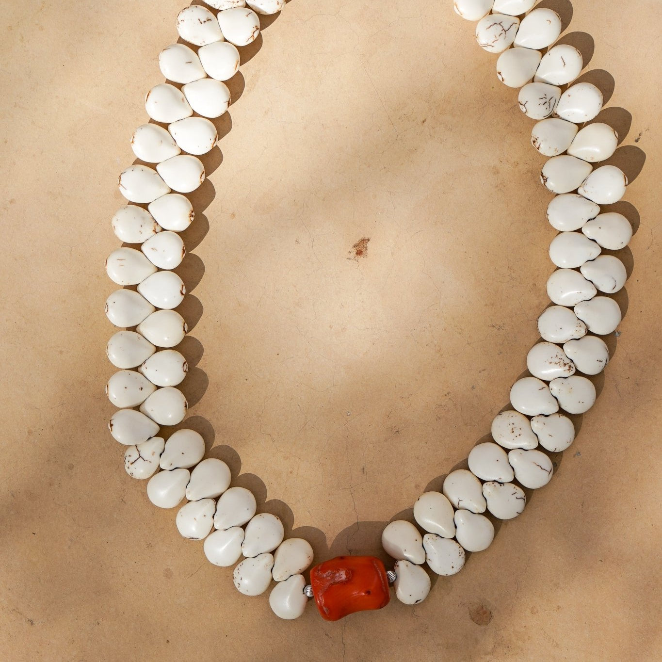 The Desert Dune Choker in Magnesite with Coral - Golden Road Crafted