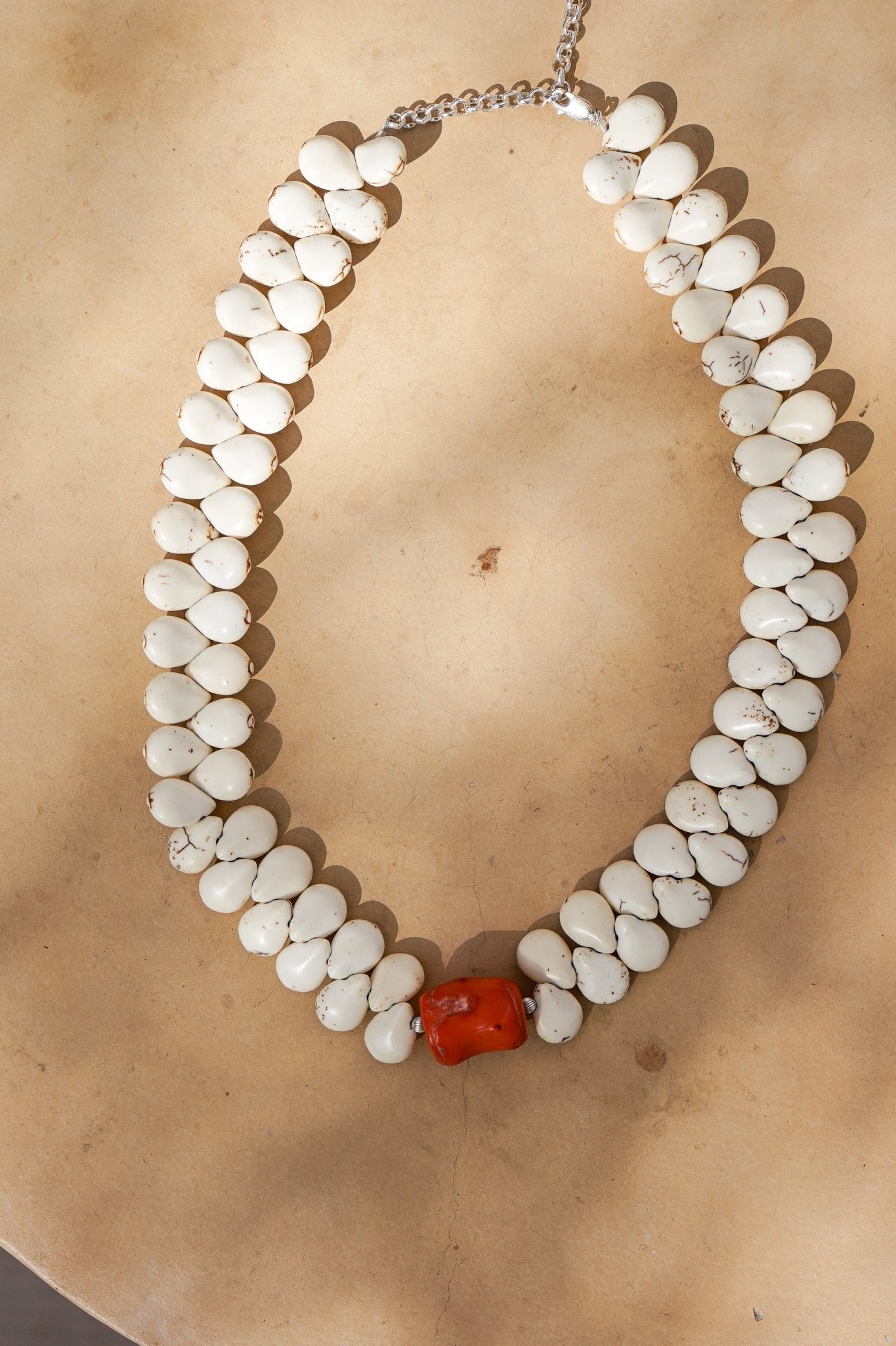 The Desert Dune Choker in Magnesite with Coral - Golden Road Crafted