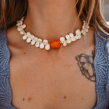 The Desert Dune Choker in Magnesite with Coral - Golden Road Crafted