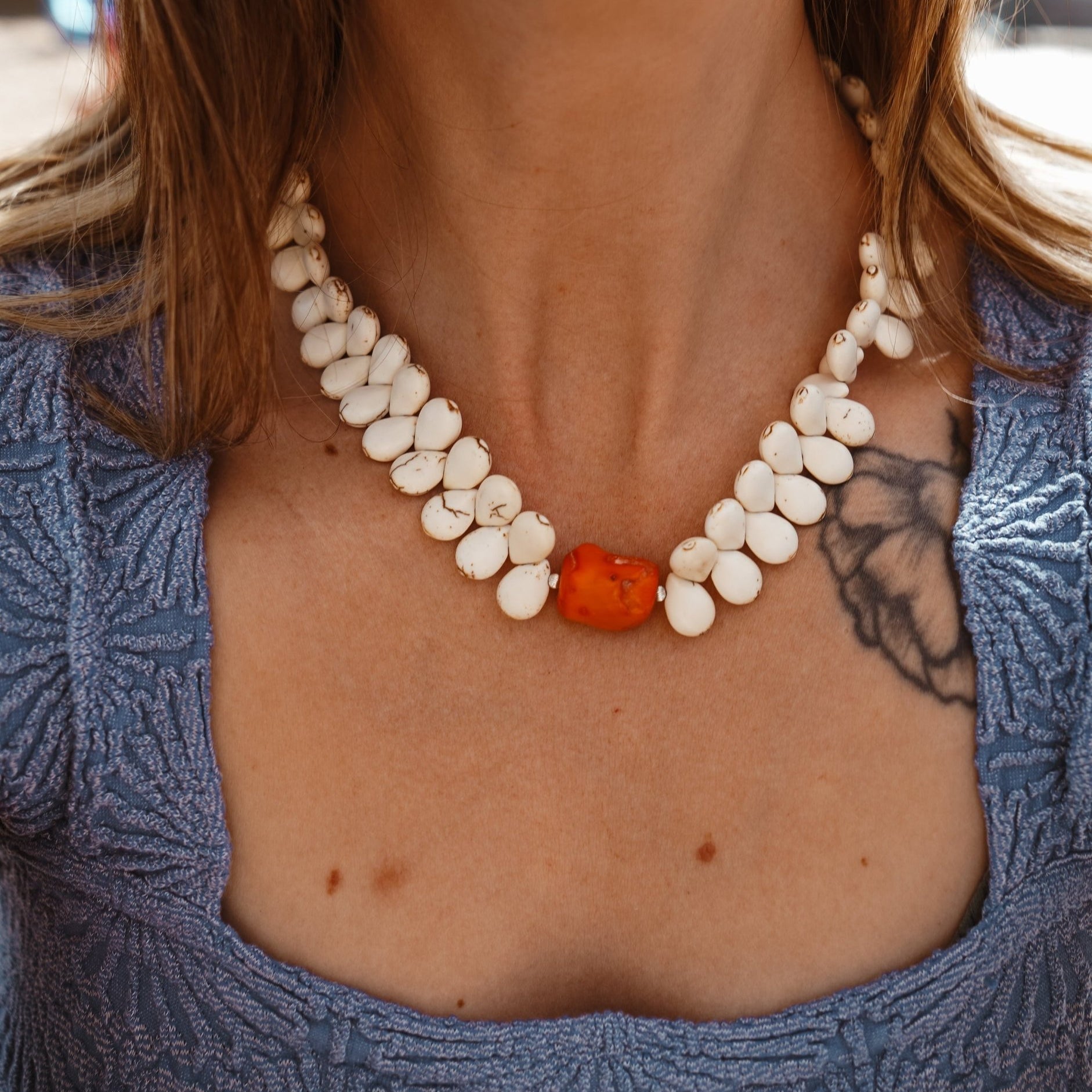 The Desert Dune Choker in Magnesite with Coral - Golden Road Crafted