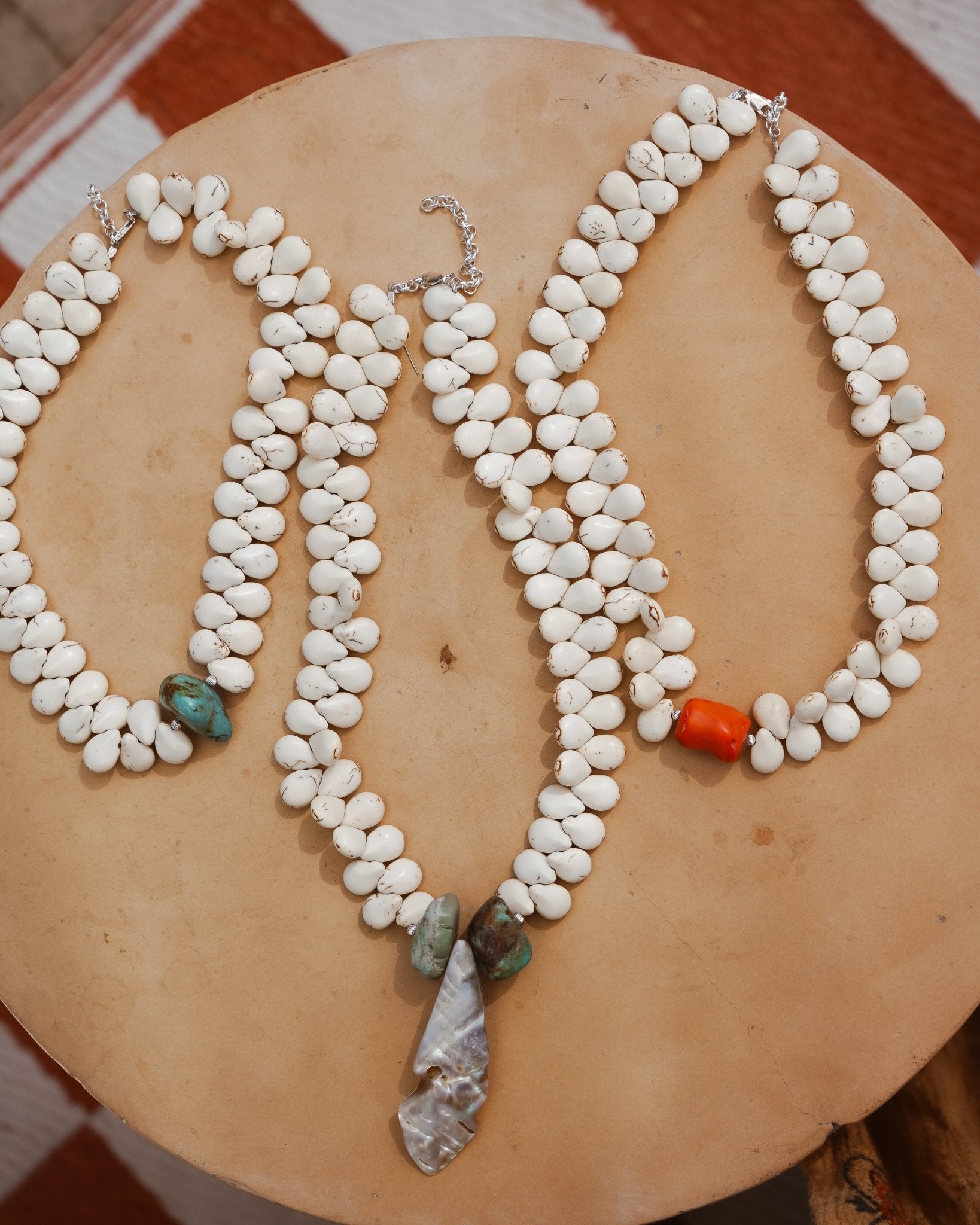 The Desert Dune Choker in Magnesite with Coral - Golden Road Crafted