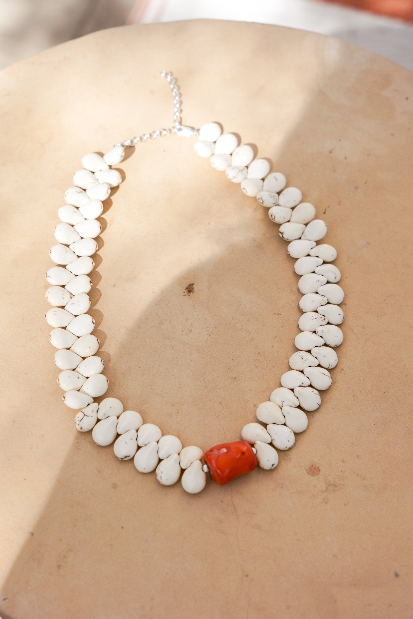 The Desert Dune Choker in Magnesite with Coral - Golden Road Crafted