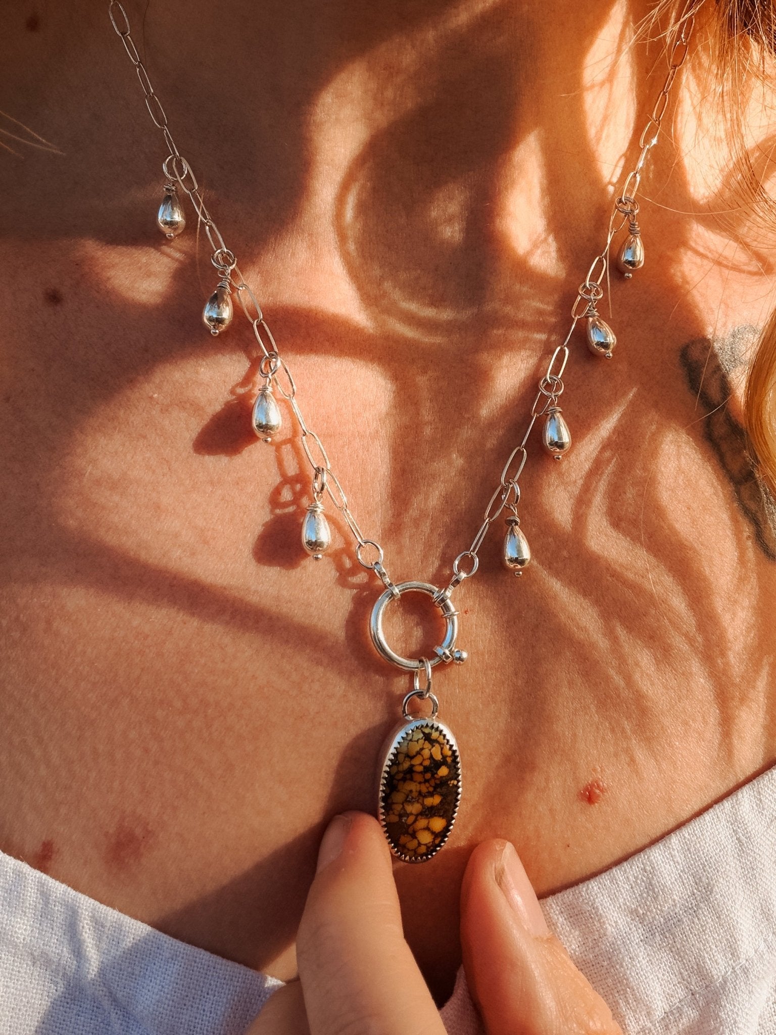 The Drippidy Drop Necklace in Hubei Turquoise - Golden Road Crafted