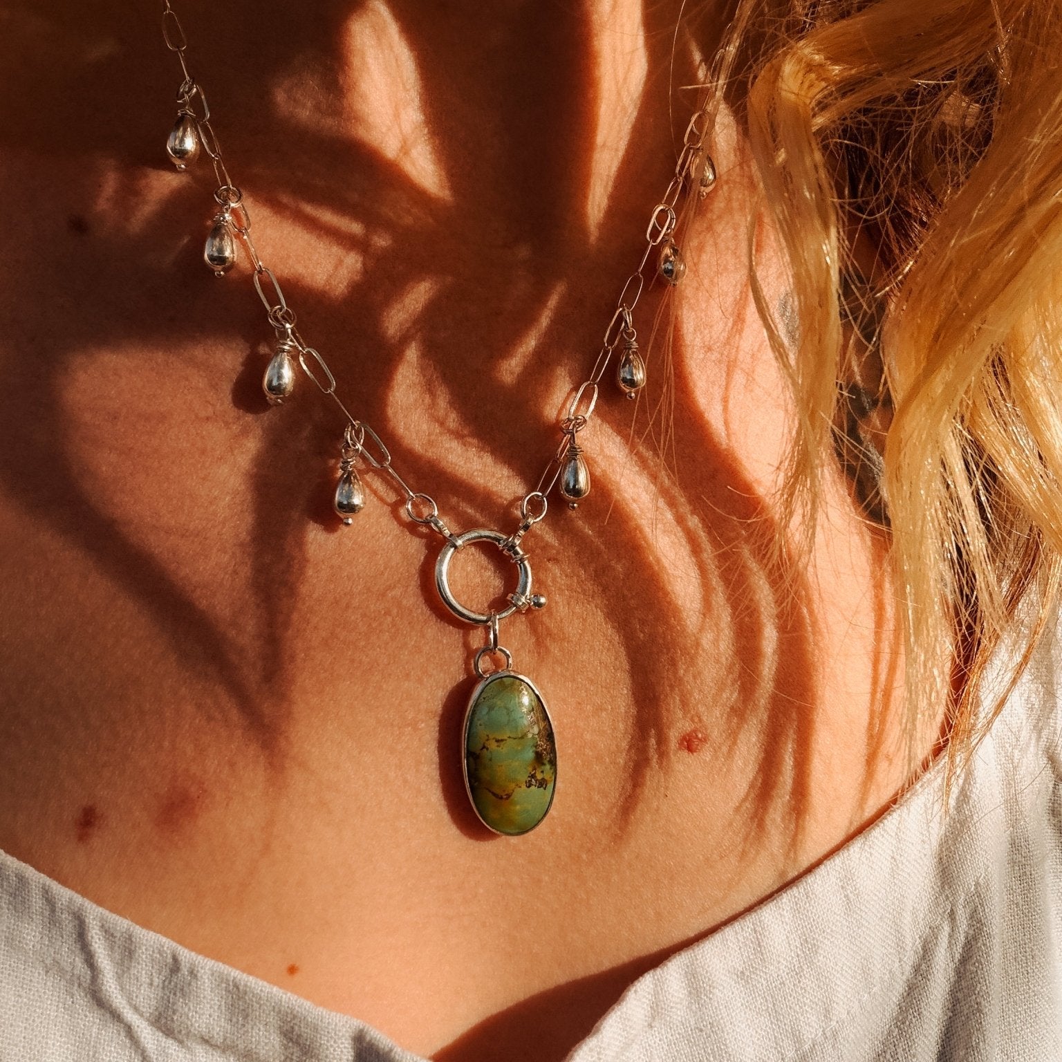 The Drippidy Drop Necklace in Hubei Turquoise - Golden Road Crafted