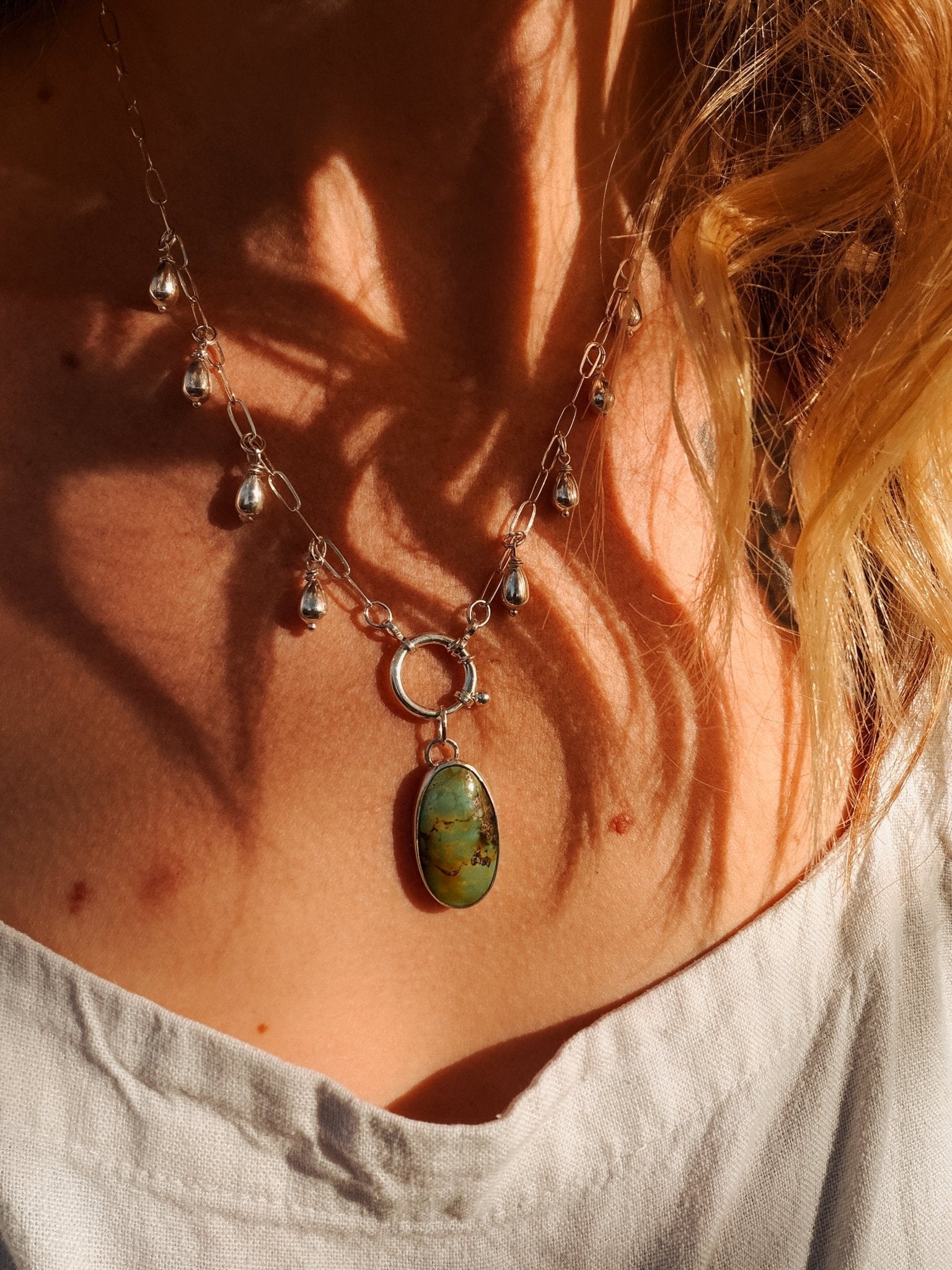 The Drippidy Drop Necklace in Hubei Turquoise - Golden Road Crafted