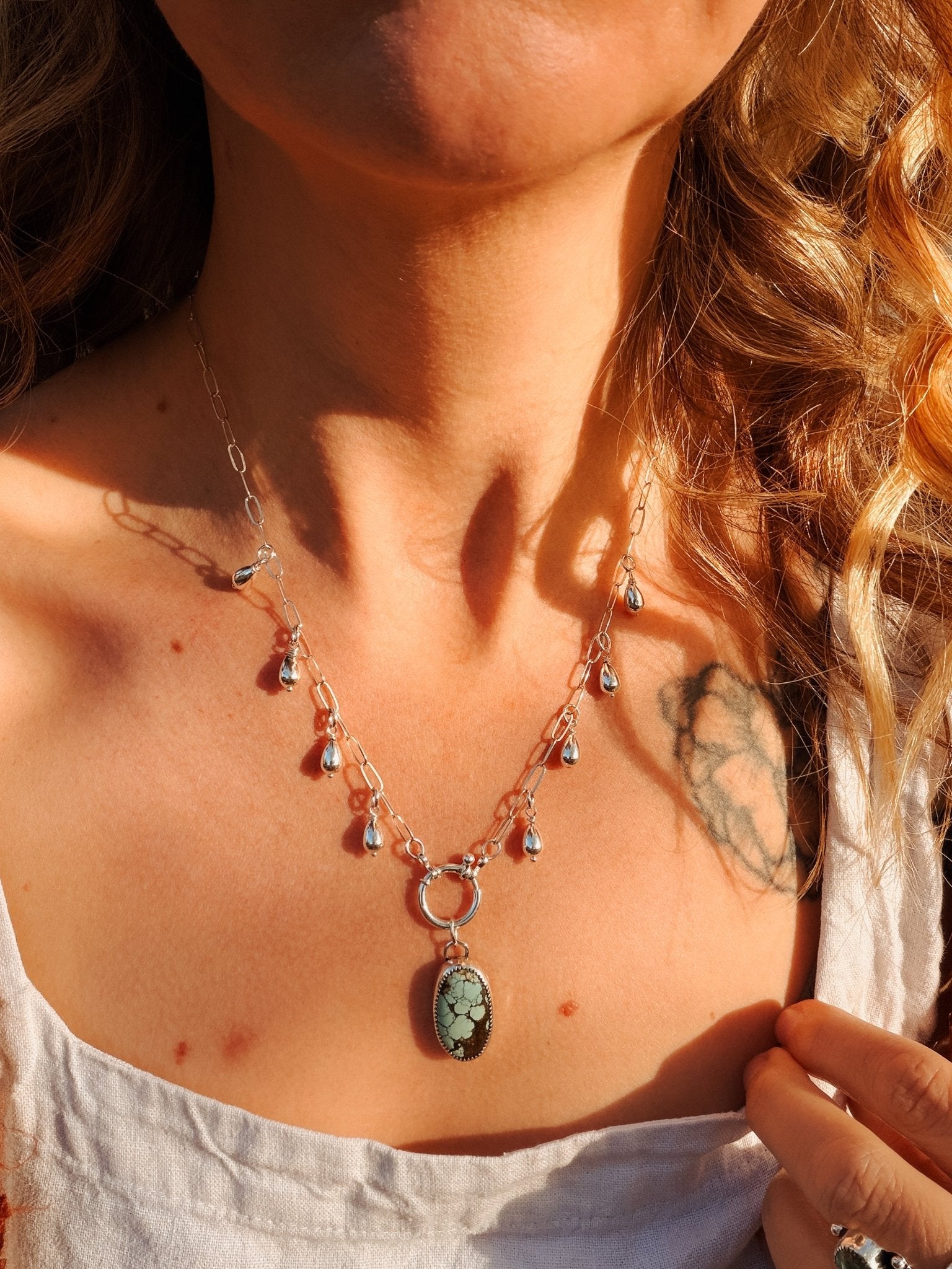 The Drippidy Drop Necklace in Hubei Turquoise - Golden Road Crafted