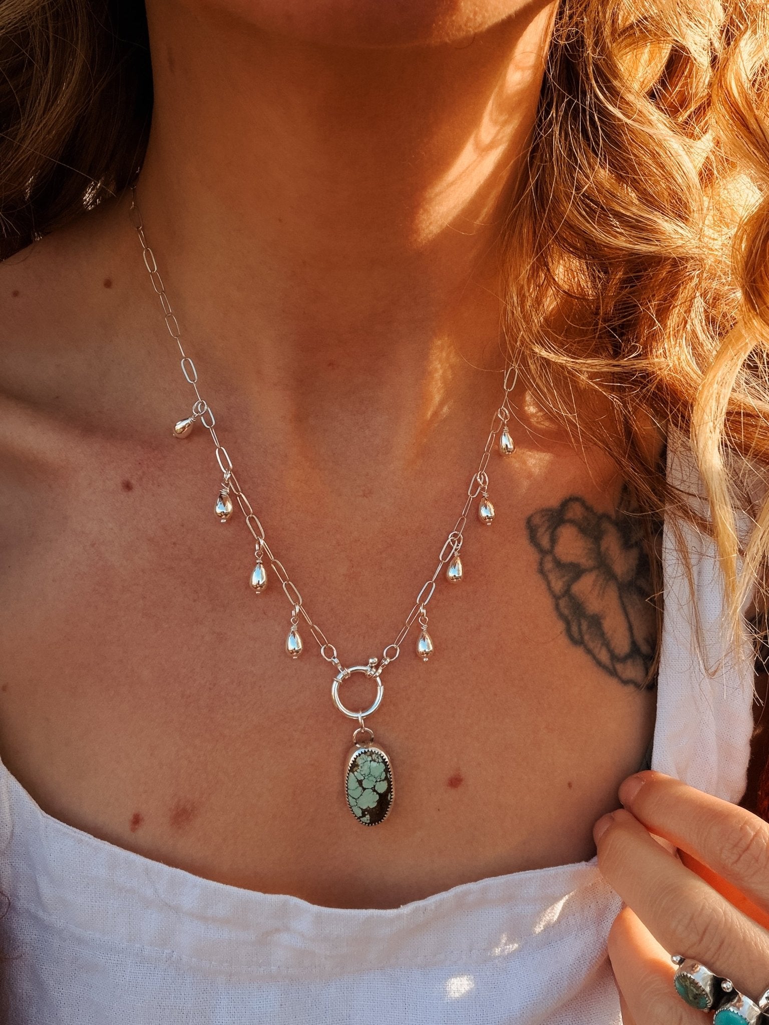 The Drippidy Drop Necklace in Hubei Turquoise - Golden Road Crafted