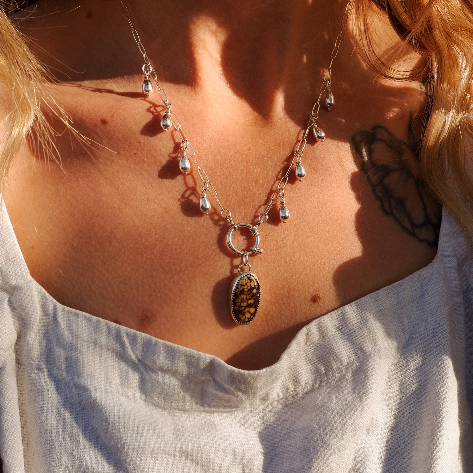 The Drippidy Drop Necklace in Hubei Turquoise - Golden Road Crafted