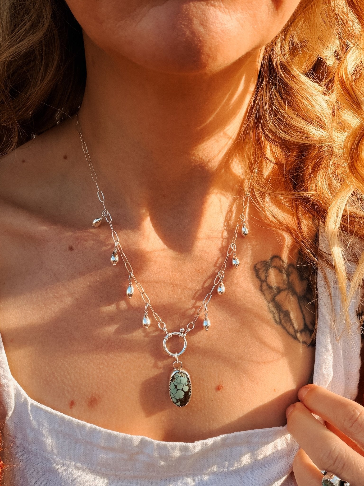 The Drippidy Drop Necklace in Hubei Turquoise - Golden Road Crafted