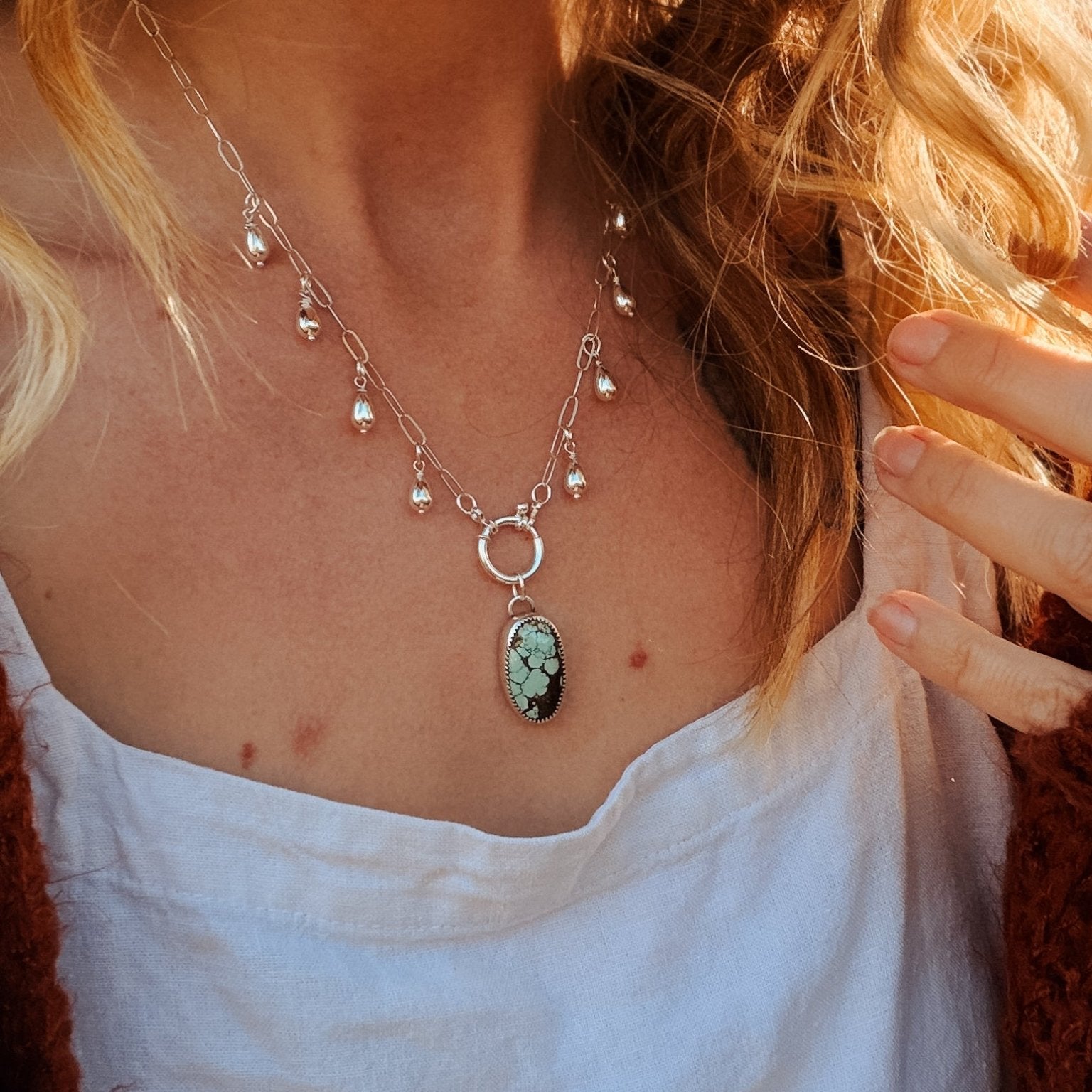 The Drippidy Drop Necklace in Hubei Turquoise - Golden Road Crafted