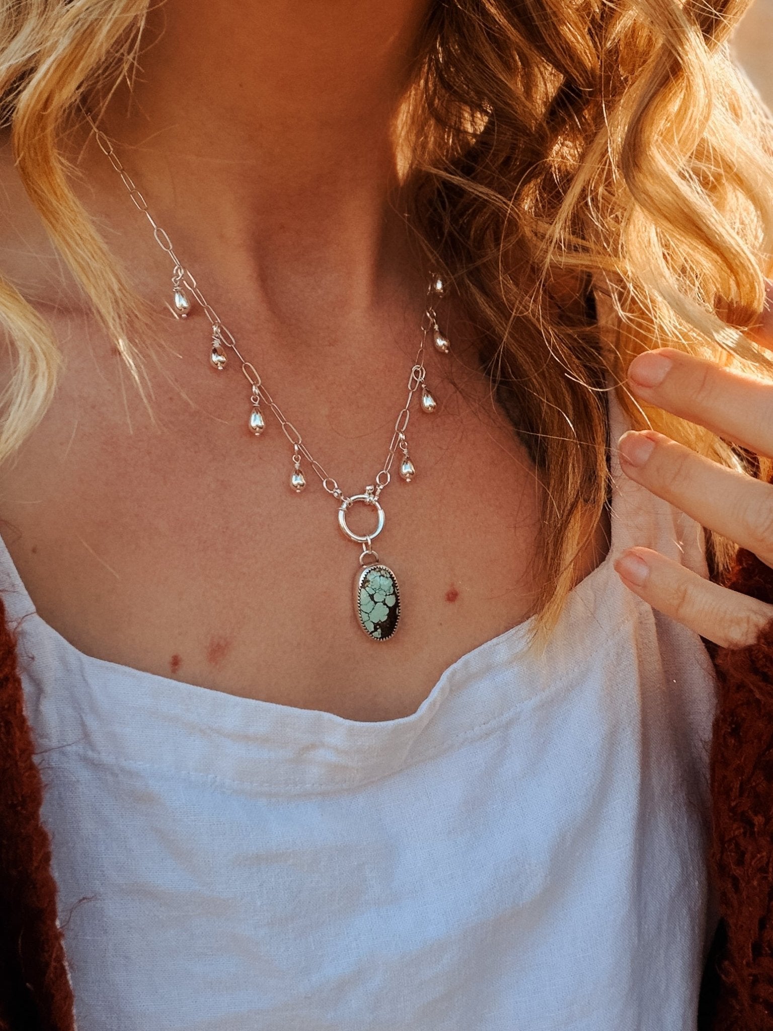 The Drippidy Drop Necklace in Hubei Turquoise - Golden Road Crafted