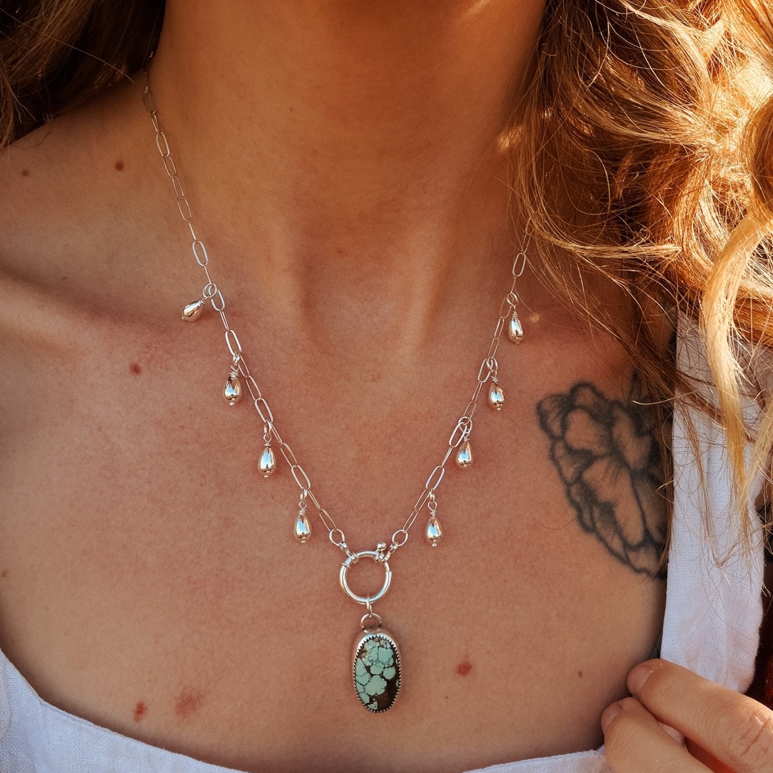 The Drippidy Drop Necklace in Hubei Turquoise - Golden Road Crafted