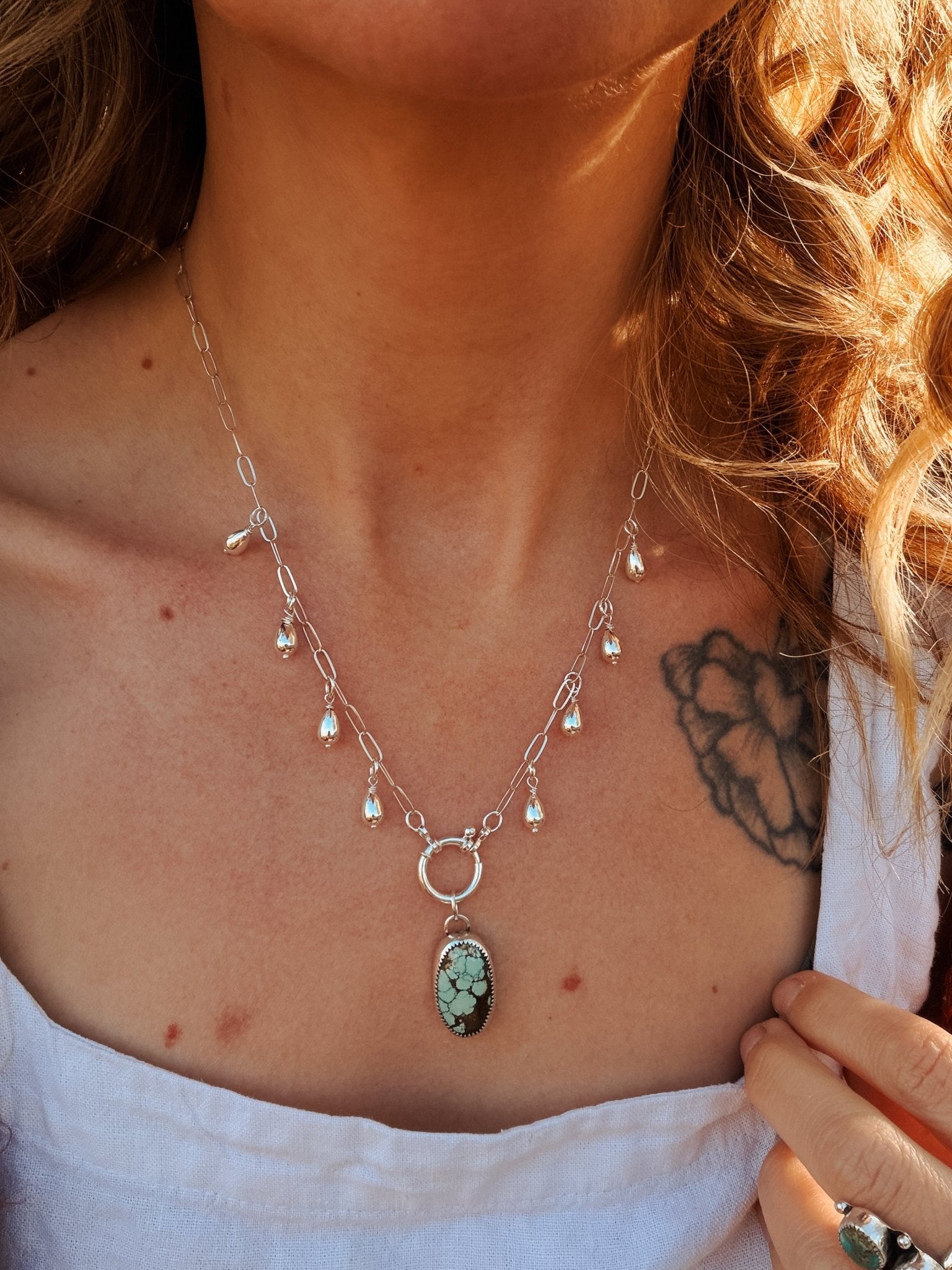 The Drippidy Drop Necklace in Hubei Turquoise - Golden Road Crafted