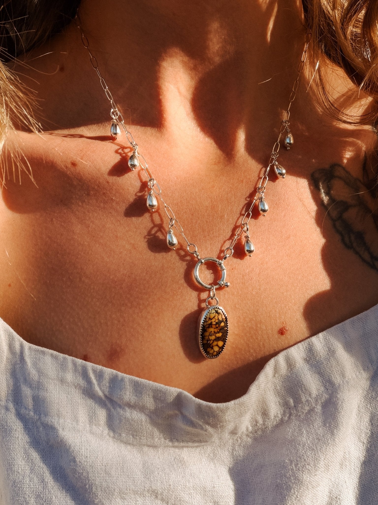 The Drippidy Drop Necklace in Hubei Turquoise - Golden Road Crafted