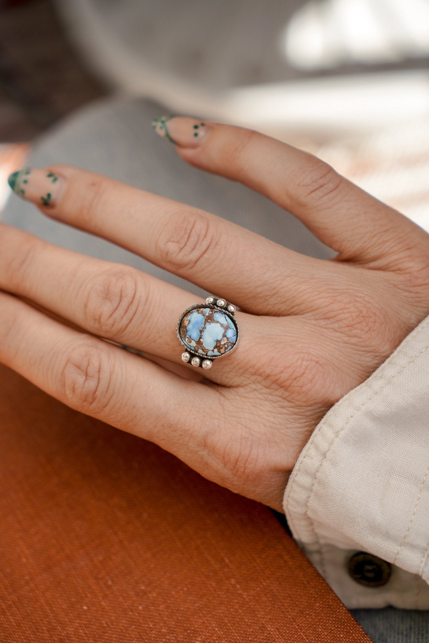 The Ellipsis Ring in Golden Hills Turquoise (Choose your size) - Golden Road Crafted