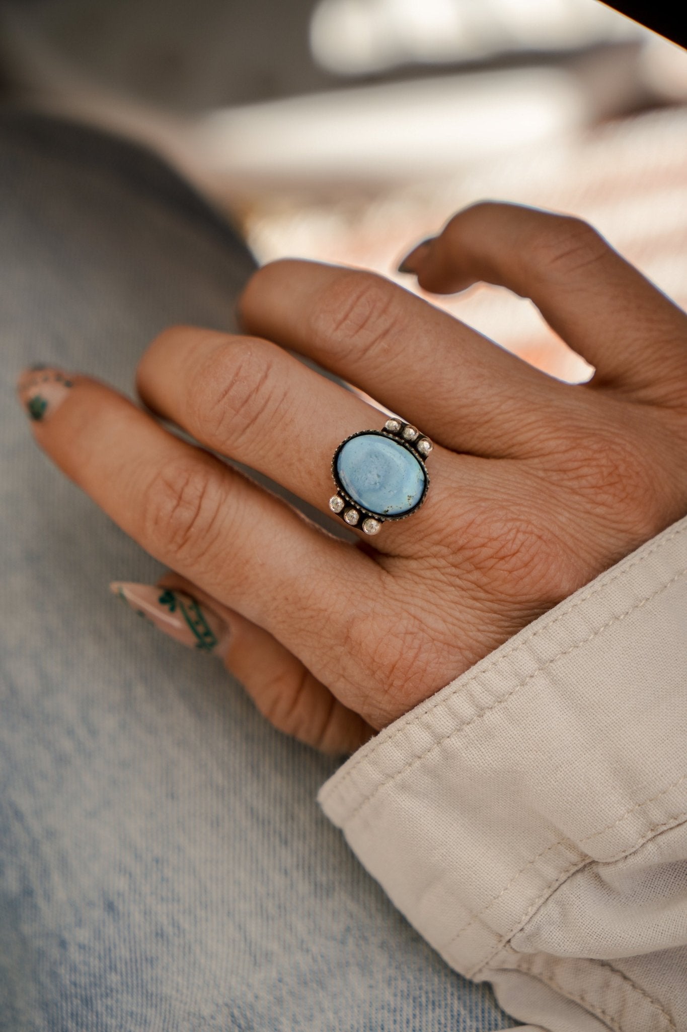 The Ellipsis Ring in Golden Hills Turquoise (Choose your size) - Golden Road Crafted
