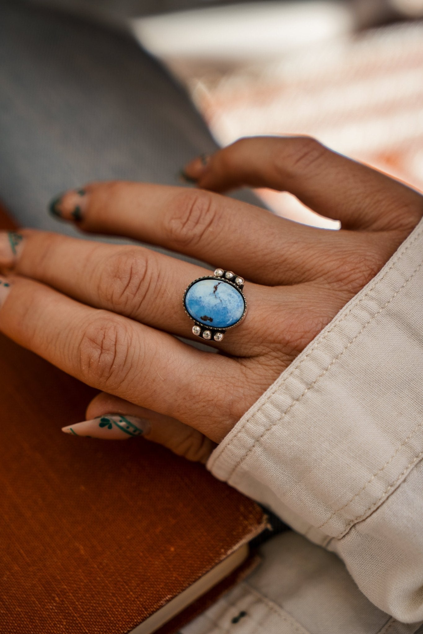 The Ellipsis Ring in Golden Hills Turquoise (Choose your size) - Golden Road Crafted